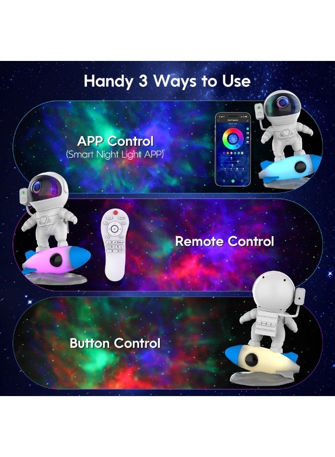 Astronaut Starry Sky Projector with Bluetooth Speaker & White Noise, 360° Adjustable Nebula Projection, App Control, Music Sync, Night Light for Bedroom, Living Room, Party, Perfect Gift for Kids and Adults - Image 4
